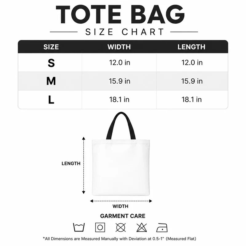 Texas Undead Mascot Tote Bag - Size Chart